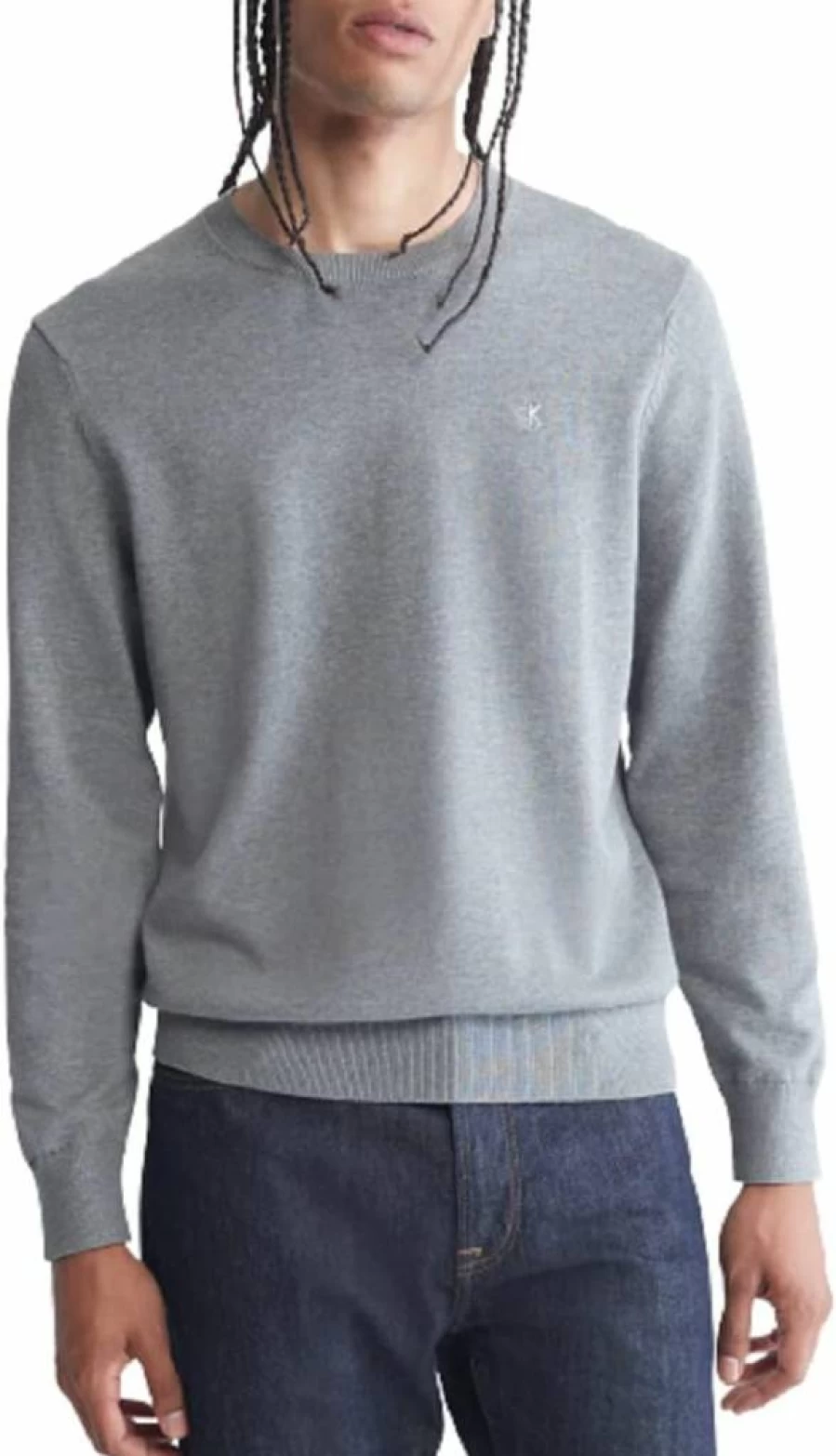 Calvin Klein Men's Supima Cotton Sweater with Monogram Logo - Soft Solid Knit Pullover
