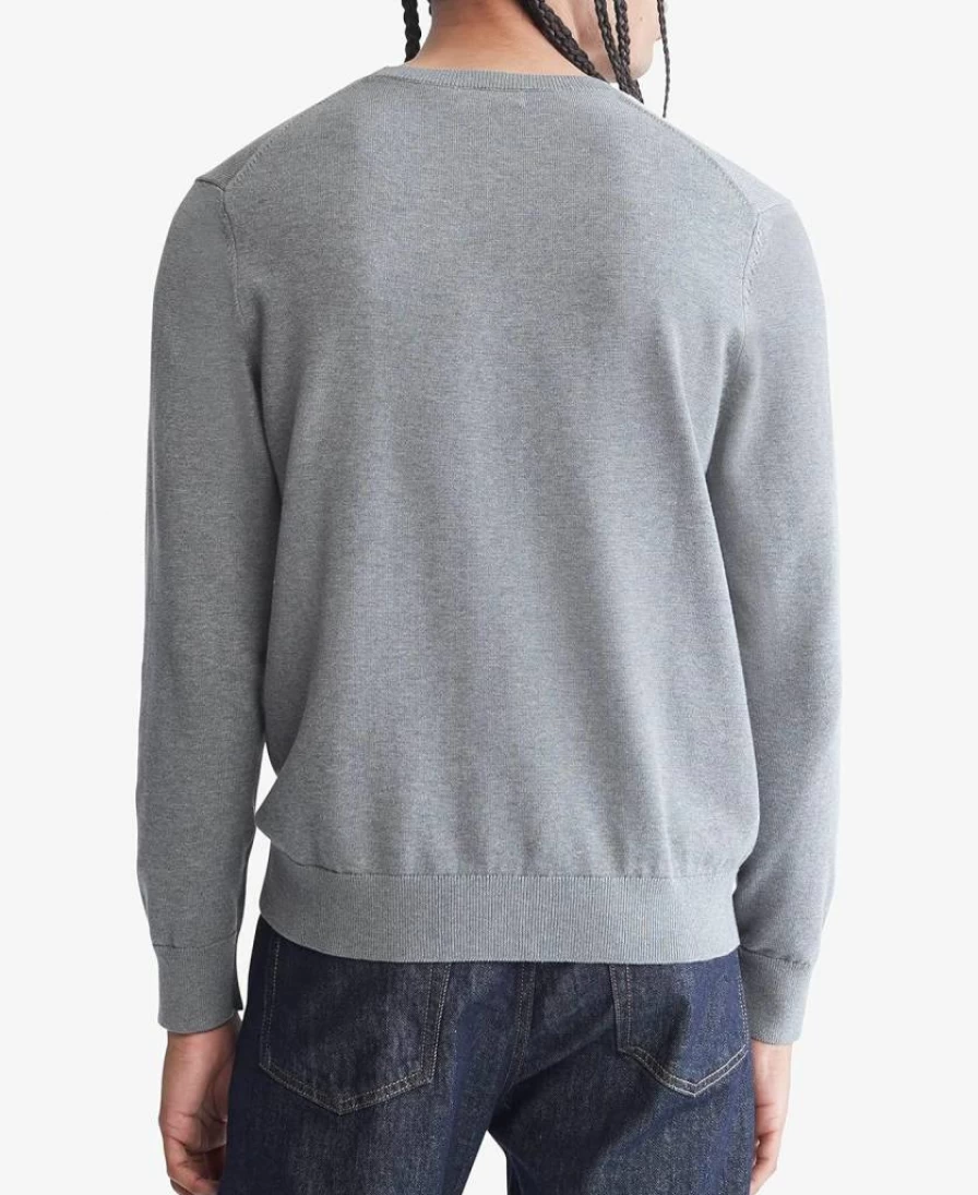 Calvin Klein Men's Supima Cotton Sweater with Monogram Logo - Soft Solid Knit Pullover