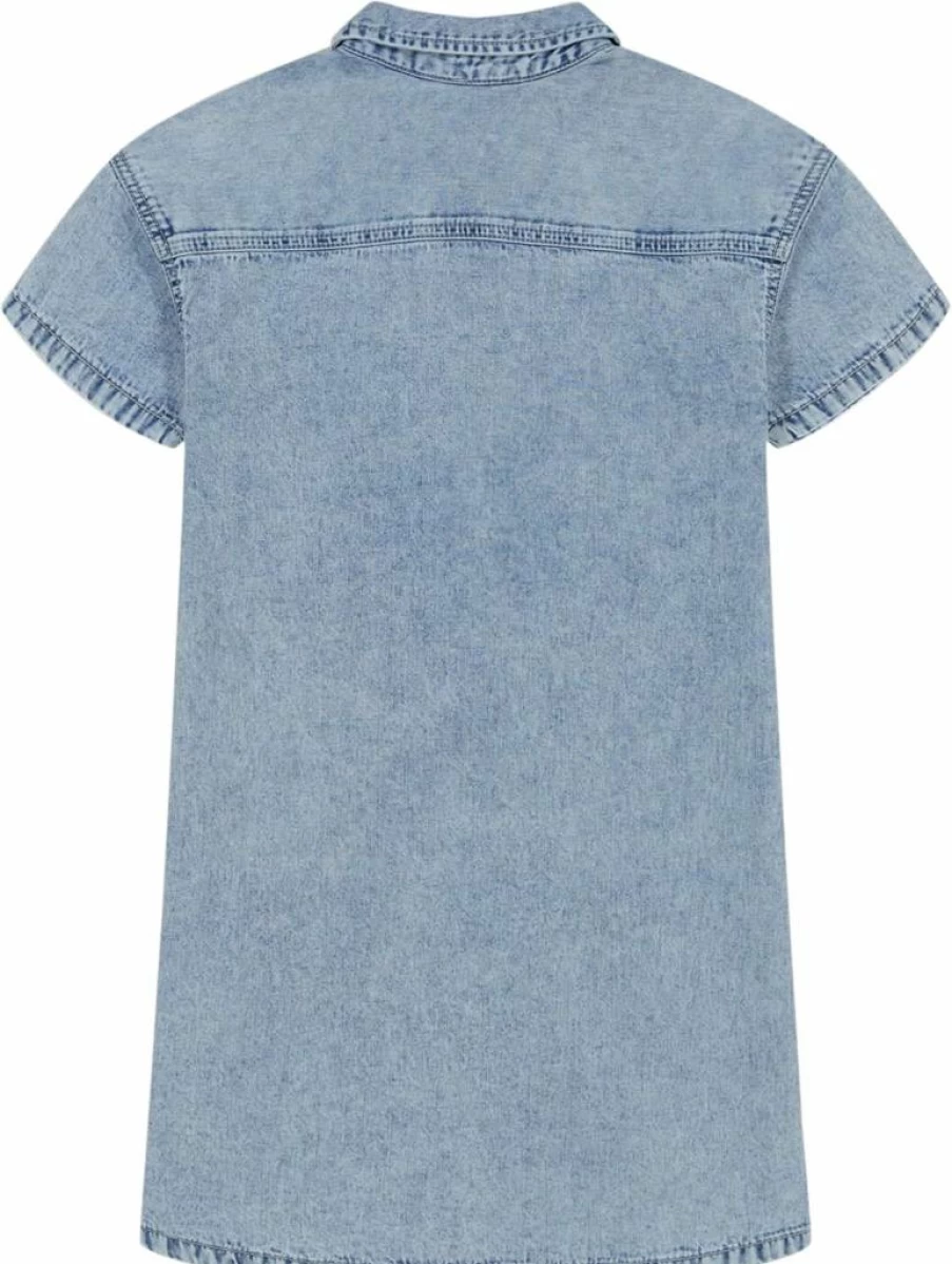 Calvin Klein Girls' Denim Chambray Shirt Dress for Kids - Short Sleeve Casual Outfit