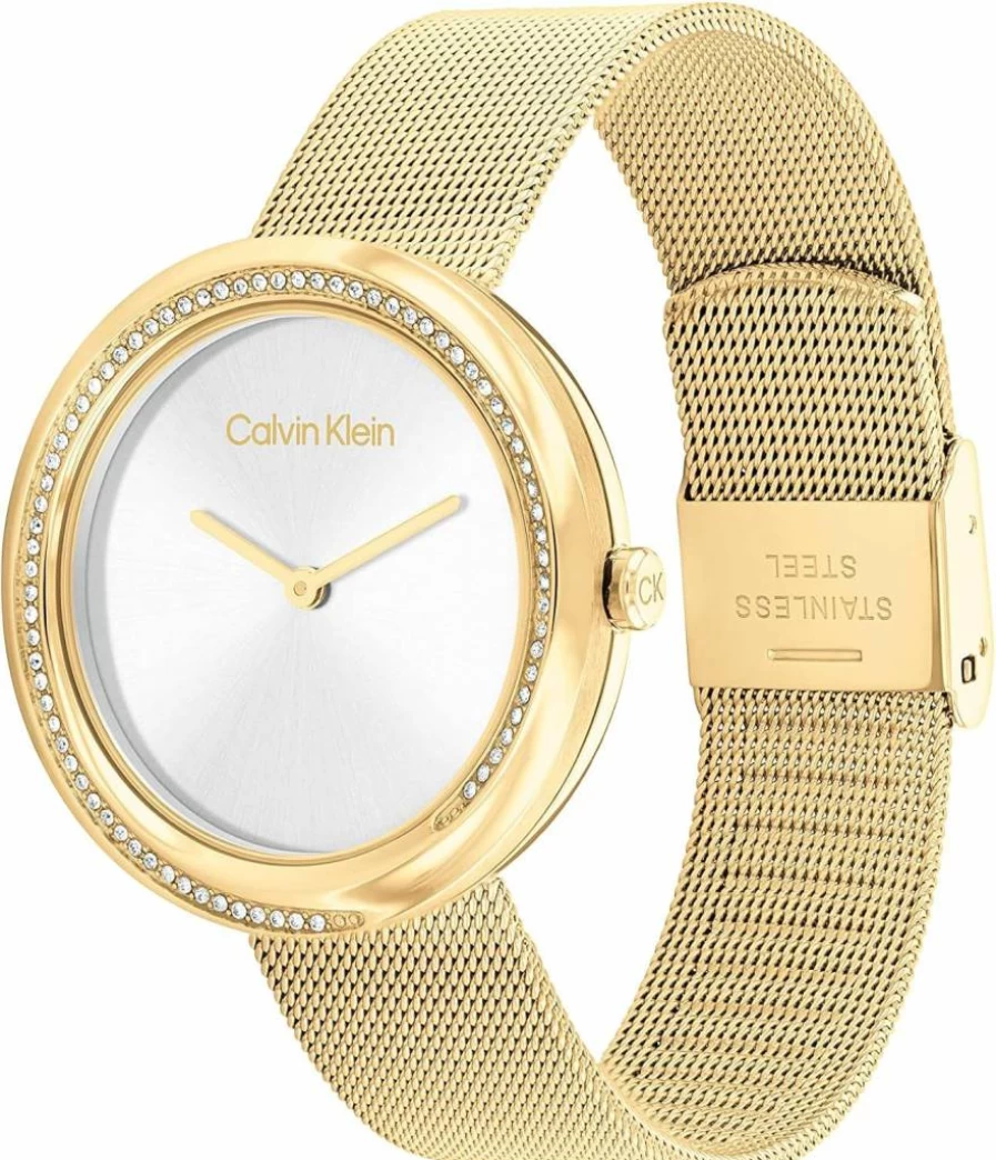 Calvin Klein Women's Minimalist 34mm Twisted Bezel Quartz Watch - Stainless Steel Bracelet, 30m Water Resistant - Elegant Fashion Timepiece Gift for Her