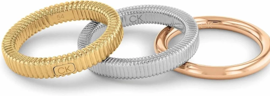 Amazon Women's Stackable Rings Set: Tri-Color Gold, Silver & Rose Gold with Ribbed Texture Design