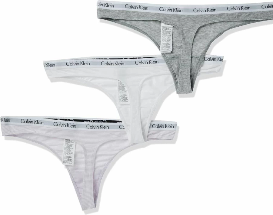 Calvin Klein Women's 3-Pack Cotton Stretch Thong Panties with Carousel Logo