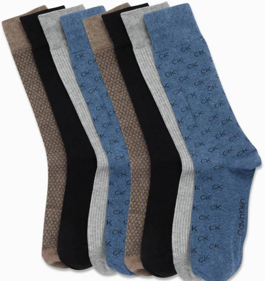 Calvin Klein Men's 8-Pack Cotton Blend Crew Dress Socks for Work & Casual Wear (Sizes 7-12) - Breathable Comfort Socks