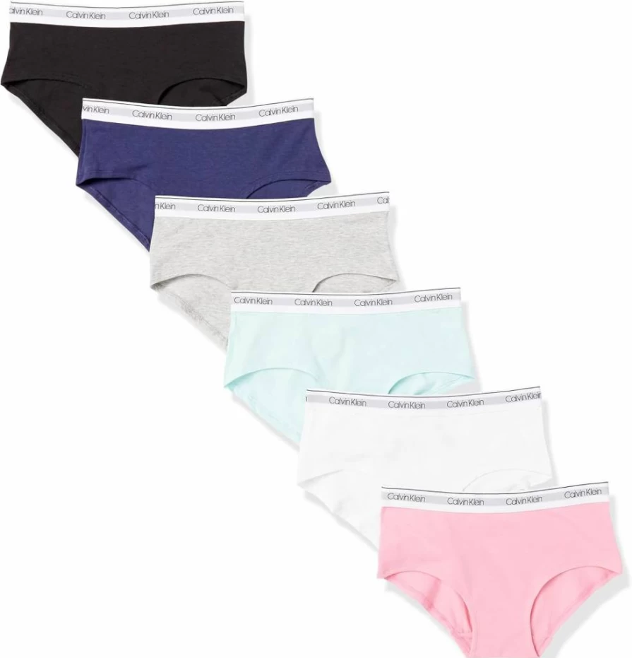 Calvin Klein Girls' 6-Pack Soft Cotton Modal Hipster Underwear | Comfortable Breathable Panties