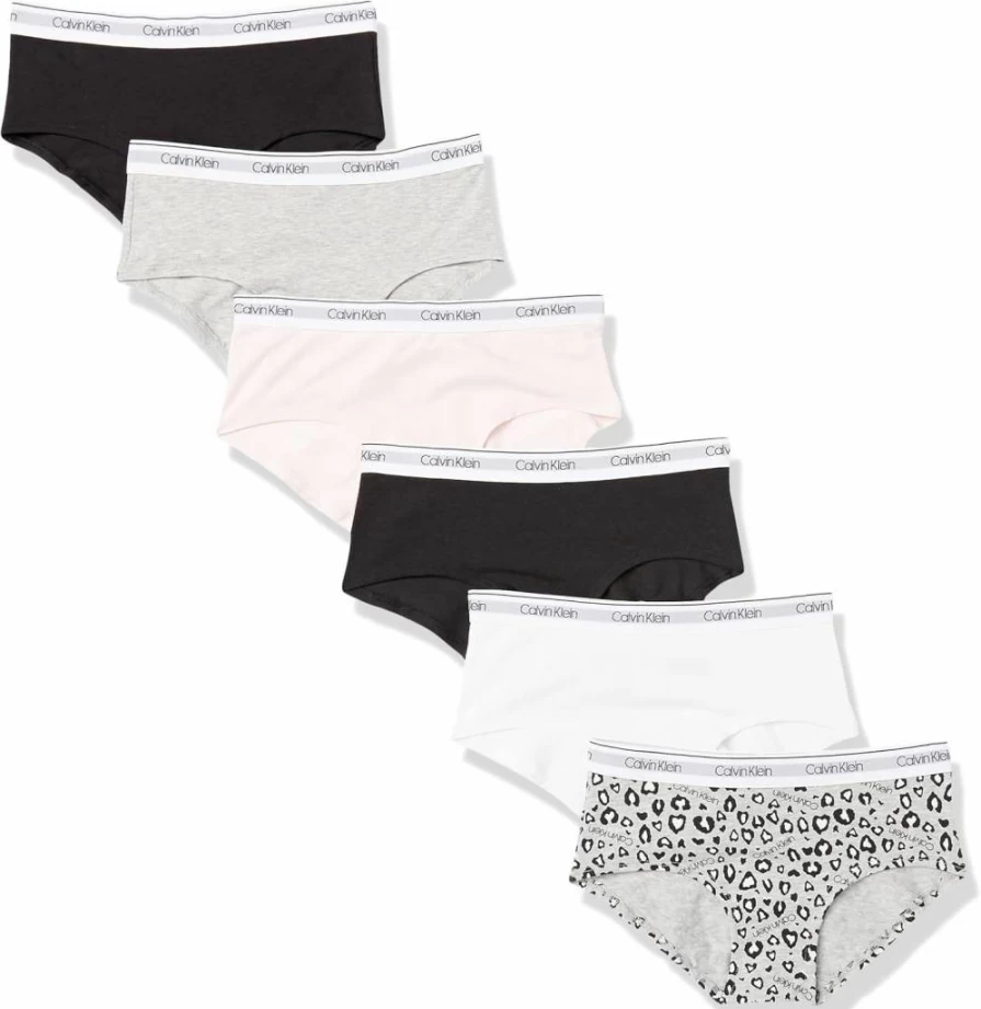 Calvin Klein Girls' 6-Pack Soft Cotton Modal Hipster Underwear | Comfortable Breathable Panties