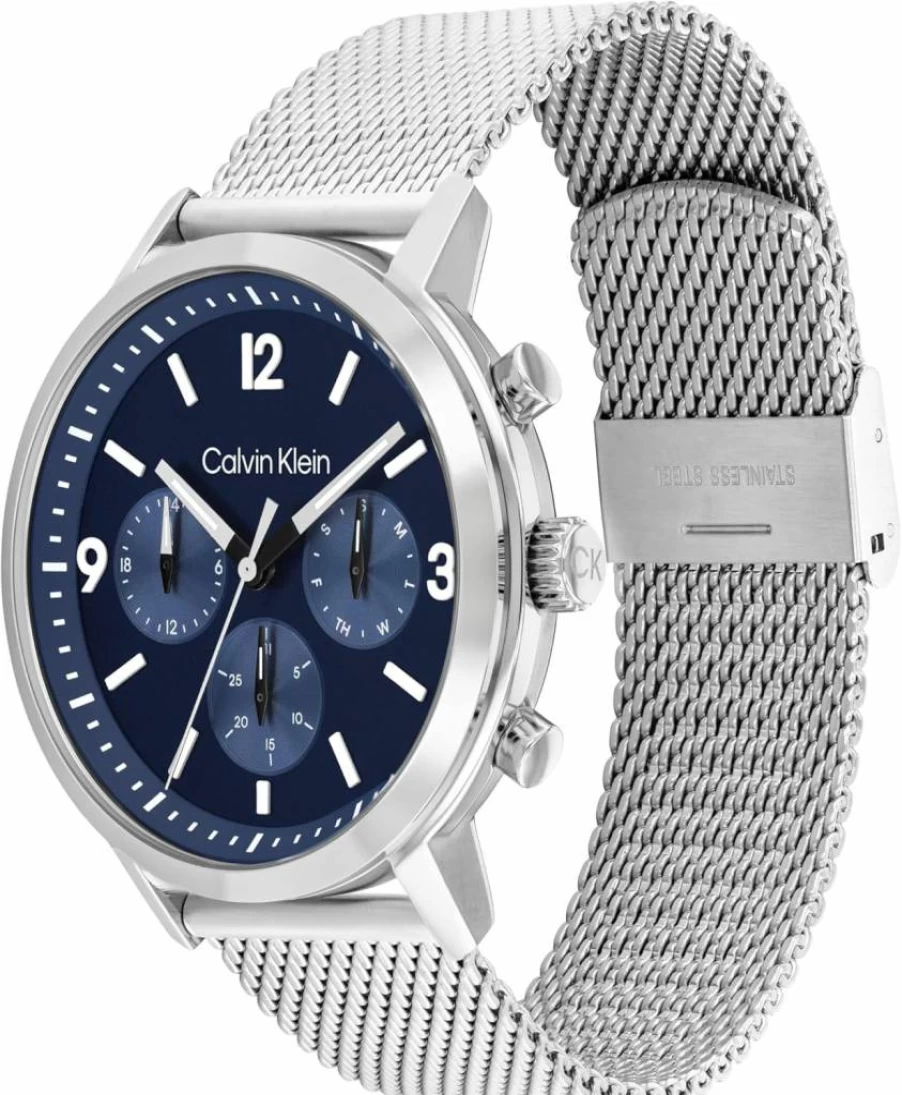 Calvin Klein Men's 44mm Stainless Steel Mesh Bracelet Multifunction Watch - 5ATM Water Resistant Fashion Timepiece for a Bold Look