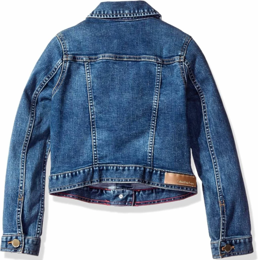 Calvin Klein Girls' Denim Jacket - Stretch Comfort, Button Closure, Casual Style Jean Jacket for Kids
