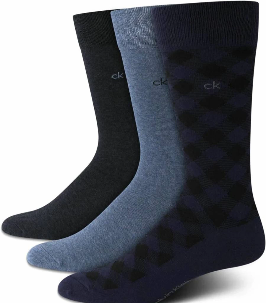 Calvin Klein Men's 3-Pack Patterned Crew Dress Socks for Casual & Formal Wear