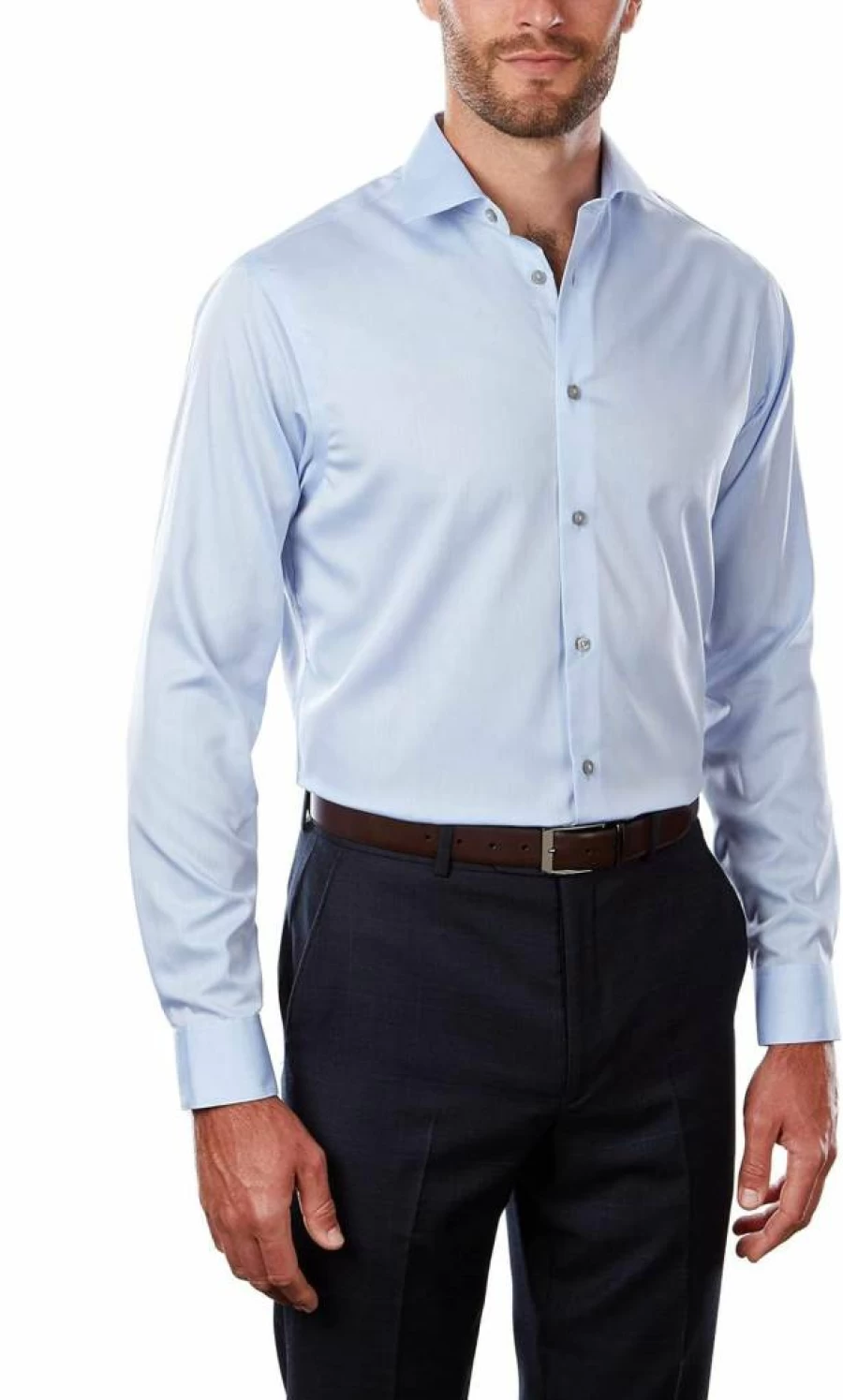 Calvin Klein Men's Regular Fit Non-Iron Herringbone Dress Shirt in Solid Blue, Size 16.5 Neck 34-35 Sleeve