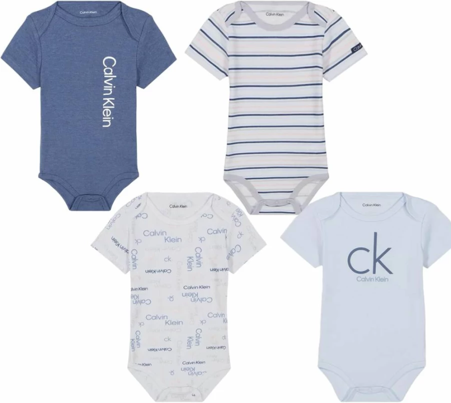 Calvin Klein Baby Boys' 4-Pack Bodysuits | Soft Cotton Onesies for Newborns & Infants