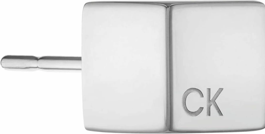 Calvin Klein Women's Modern Sculpted Cube Stud Earrings in Sterling Silver | Minimalist Designer Jewelry