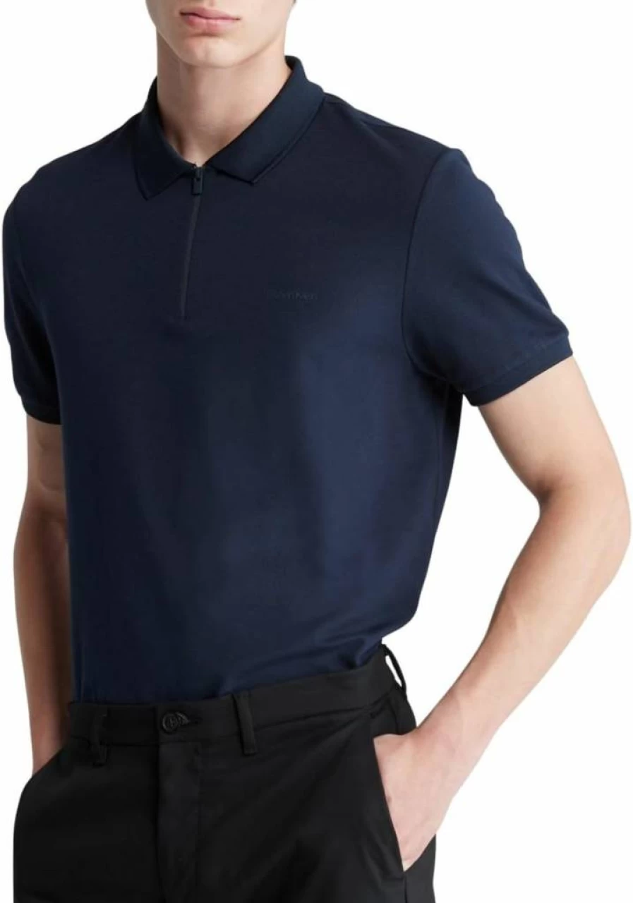 Calvin Klein Men's Performance Tech Zip Polo Shirt – Moisture-Wicking & Breathable Golf Polo for Active Lifestyle