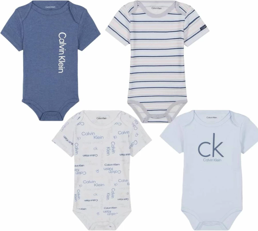 Calvin Klein Baby Boys' 4-Pack Bodysuits | Soft Cotton Onesies for Newborns & Infants