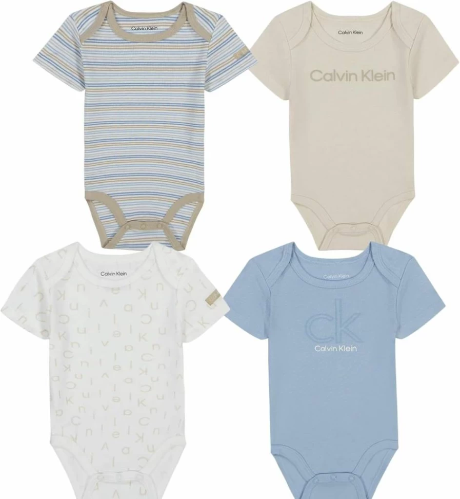 Calvin Klein Baby Boys' 4-Pack Bodysuits | Soft Cotton Onesies for Newborns & Infants