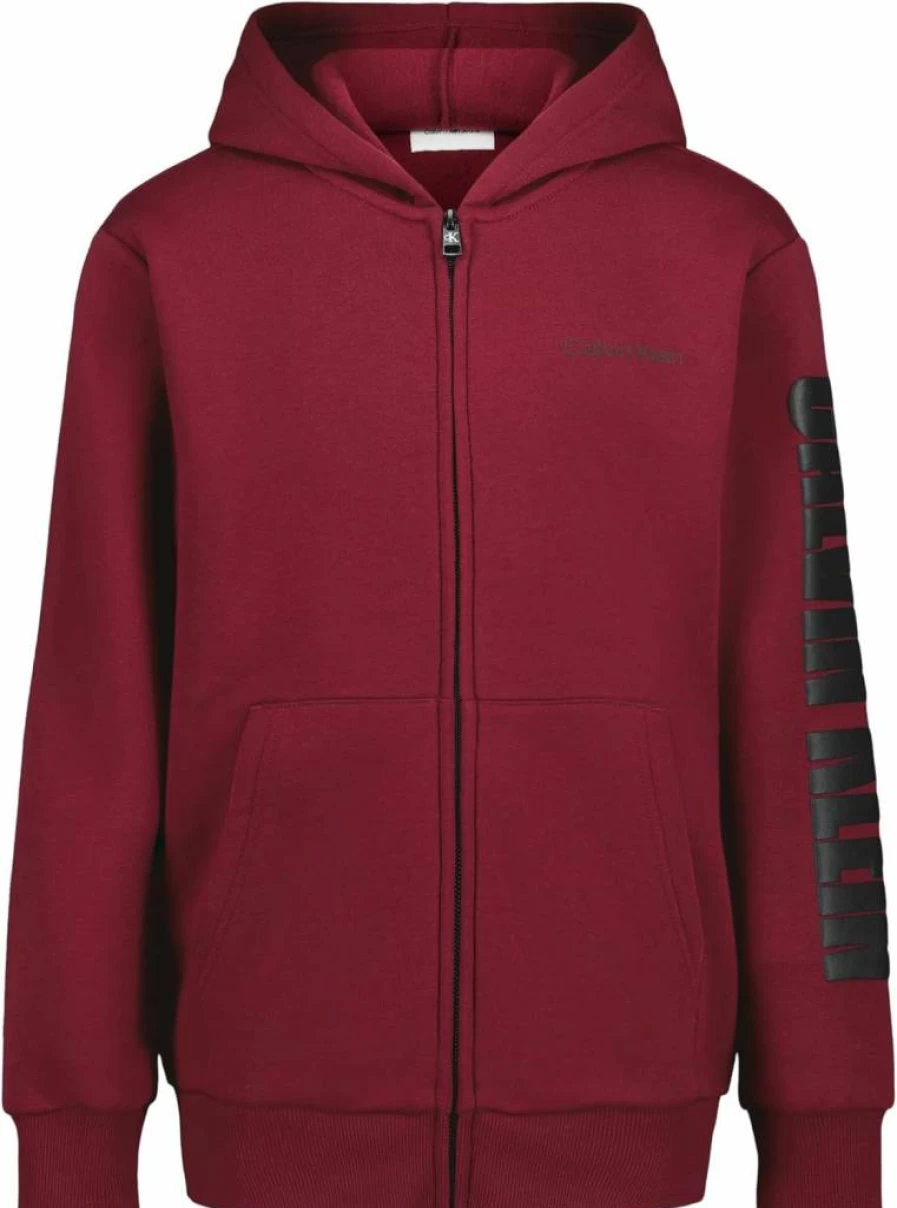 Calvin Klein Boys' Fleece Zip-Up Hoodie with Long Sleeves – Cozy Full-Zip Jacket for Kids