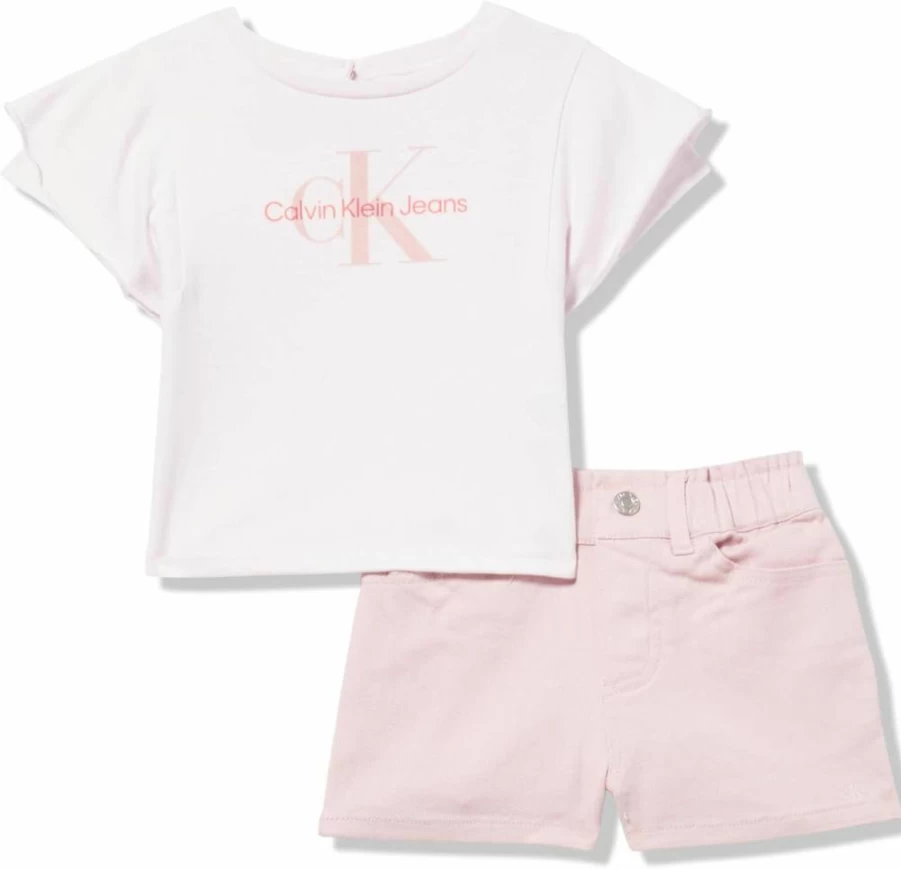 Calvin Klein Girls 2-Piece Short Sleeve Top and Shorts Set | Casual Summer Outfit for Kids