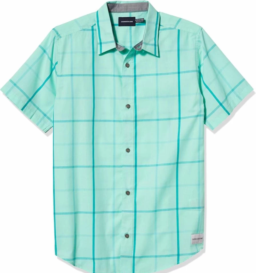 Calvin Klein Boys' Short Sleeve Button Down Shirt for Kids - Classic Woven Casual Top