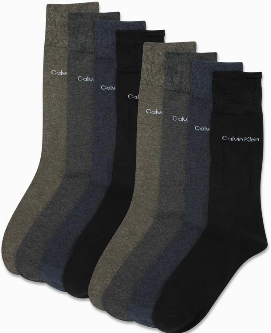 Calvin Klein Men's 8-Pack Cotton Mid-Crew Dress Socks for Work & Casual Wear (Sizes 7-12) - Breathable Comfort Socks