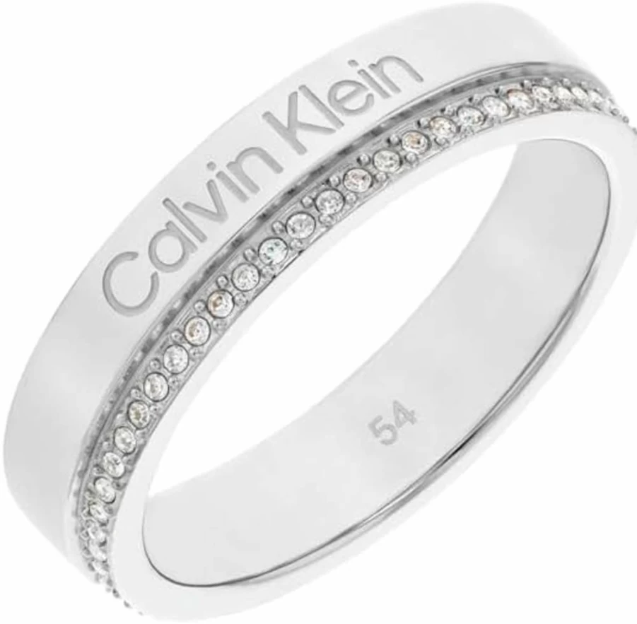 Calvin Klein Women's Crystal Accent Minimalist Ring - Sleek Linear Design Elegant Band