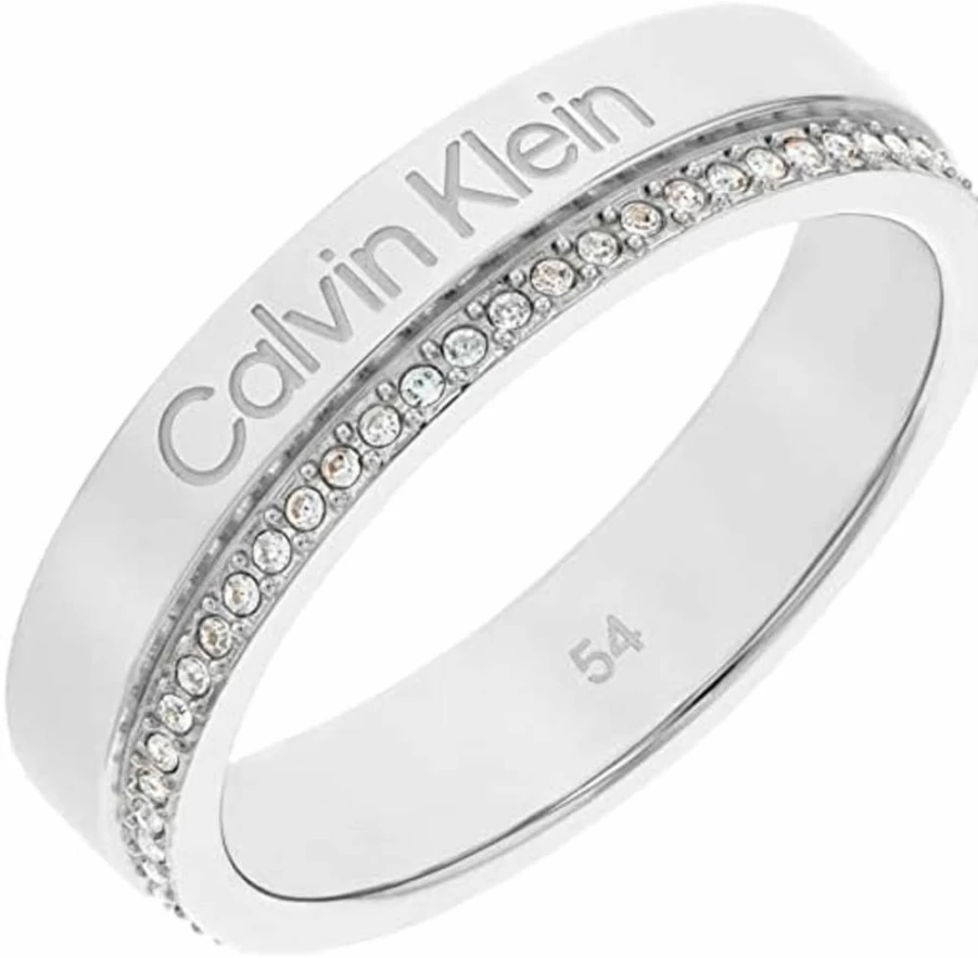Calvin Klein Women's Crystal Accent Minimalist Ring - Sleek Linear Design Elegant Band