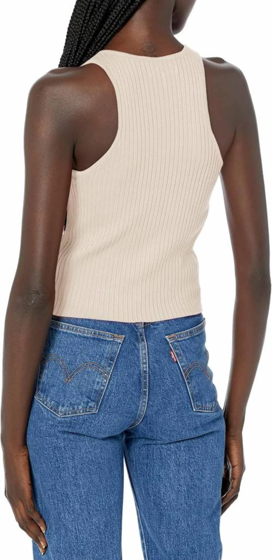 Calvin Klein Women's Ribbed Knit Scoop Neck Tank Top with Button Detail