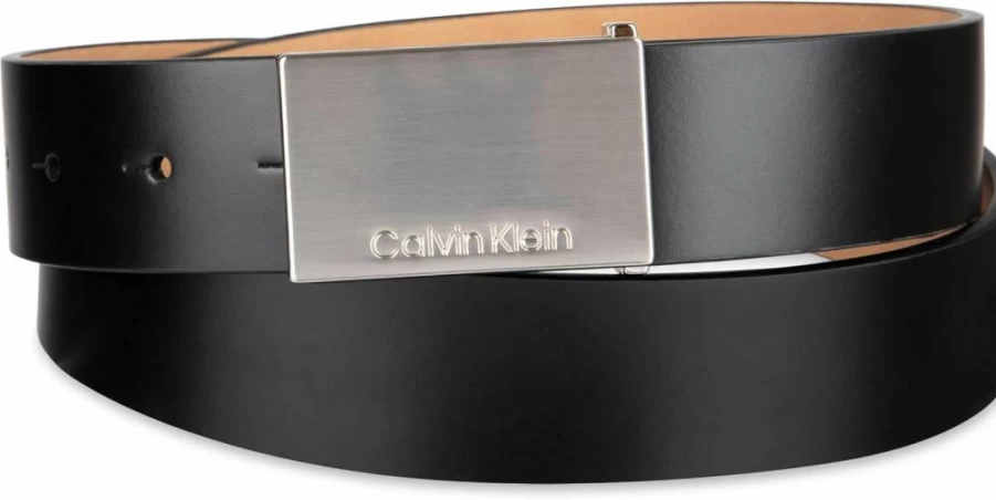 Calvin Klein Men's Genuine Leather Belt with Logo Buckle for Casual Wear