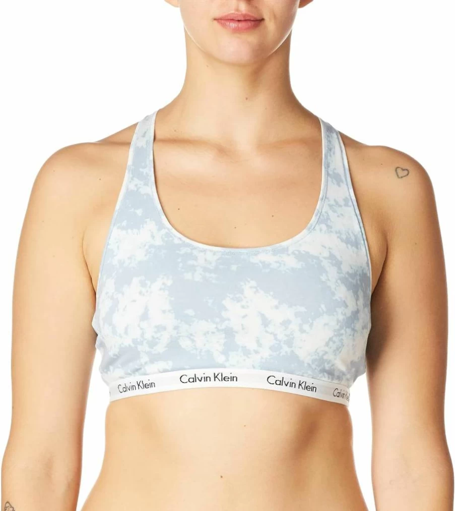 Calvin Klein Women's Carousel Logo Bralette Bra - Comfortable Cotton Underwire-Free Lace Lingerie