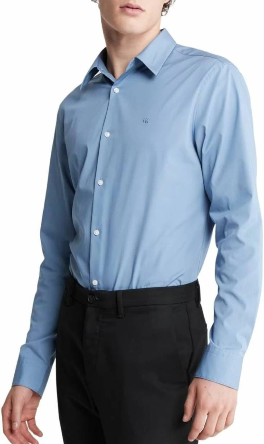 Calvin Klein Men's Monogram Logo Button-Down Shirt - Stretch Cotton Dress Shirt for Men