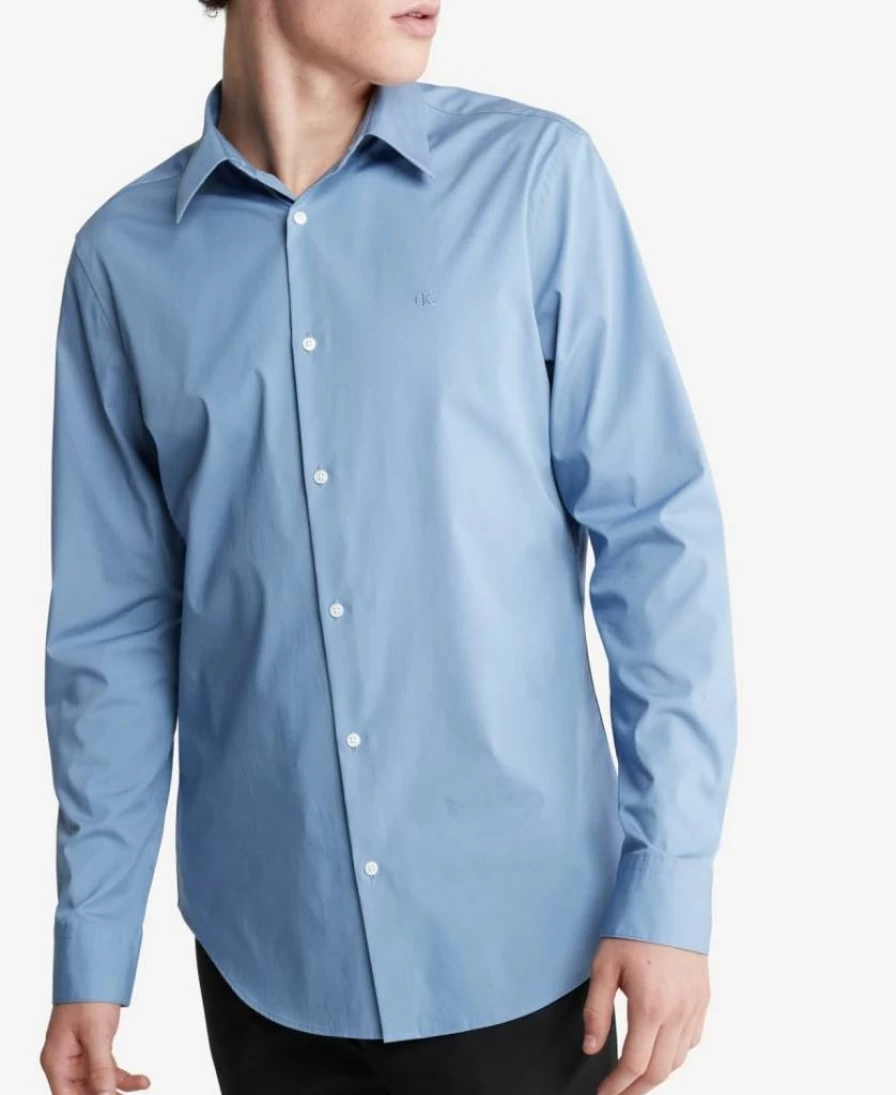 Calvin Klein Men's Monogram Logo Button-Down Shirt - Stretch Cotton Dress Shirt for Men