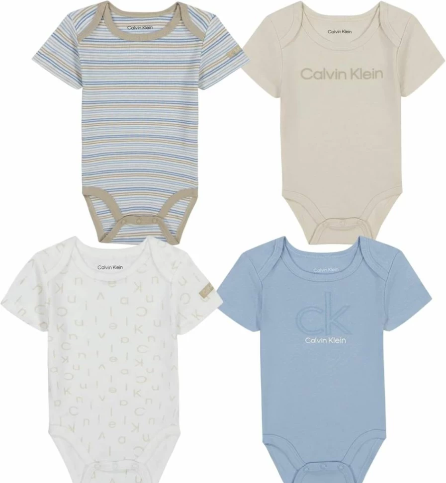 Calvin Klein Baby Boys' 4-Pack Bodysuits | Soft Cotton Onesies for Newborns & Infants
