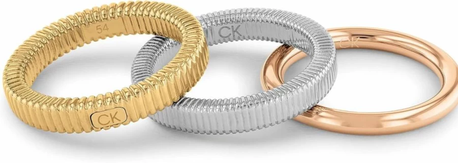 Amazon Women's Tri-Color Stackable Rings with Ribbed Texture - Gold Silver Rose Gold Fashion Jewelry Set