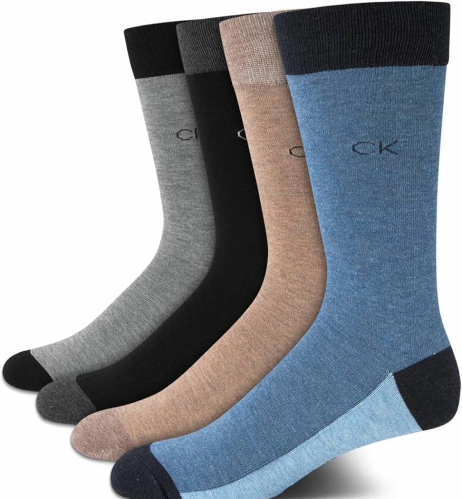 Calvin Klein Men's Cotton Blend Dress Socks 4-Pack - Crew Length Solid & Patterned Styles for Casual & Formal Wear