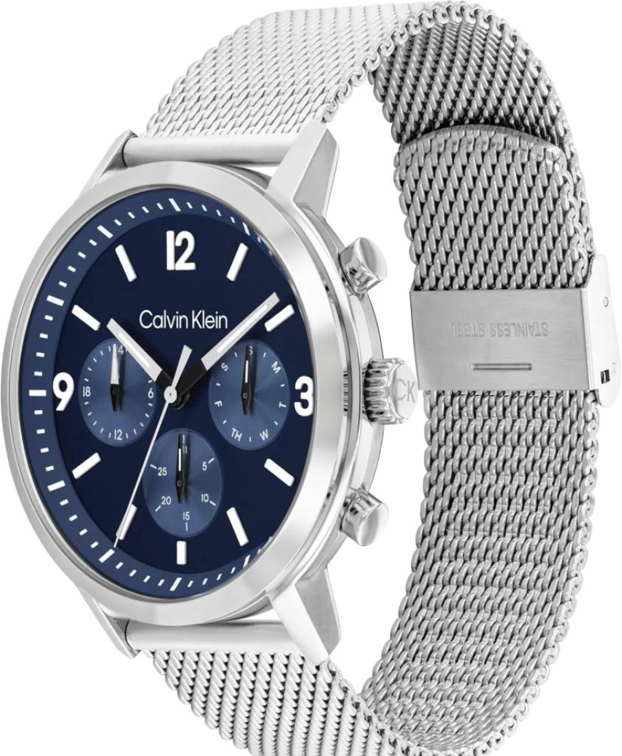 Calvin Klein Men's 44mm Stainless Steel Mesh Bracelet Multifunction Watch - 5ATM Water Resistant Fashion Timepiece for Bold Style
