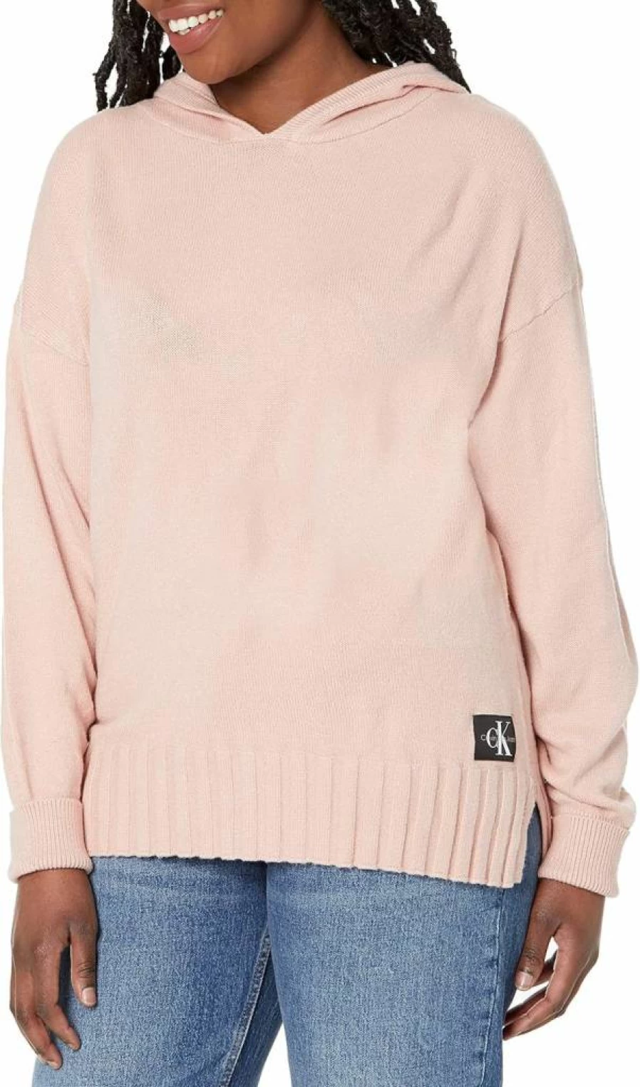 Calvin Klein Women's Hooded Sweater with Long Puff Sleeves - Cozy Knit Pullover for Casual Wear