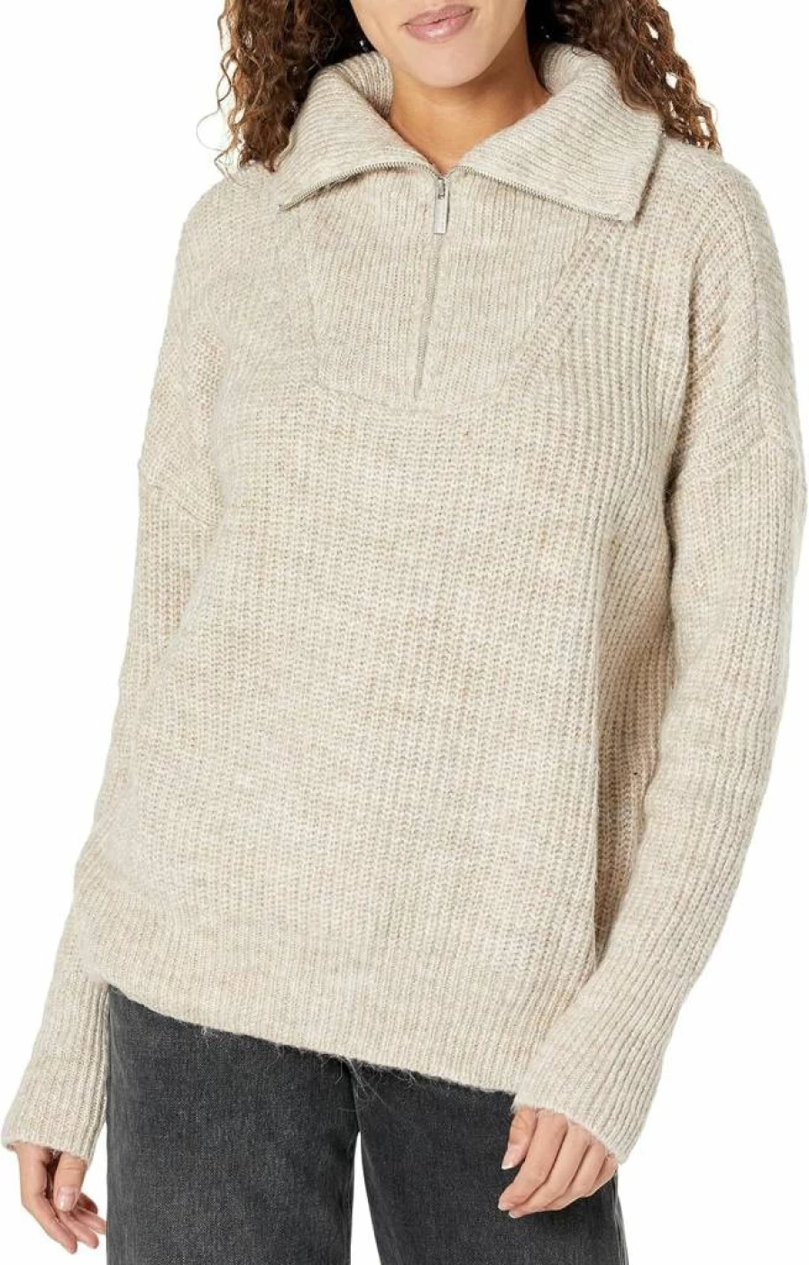 Calvin Klein Women's Oversized Long Sleeve Half Zip Mock Neck Top Casual Comfortable Loungewear