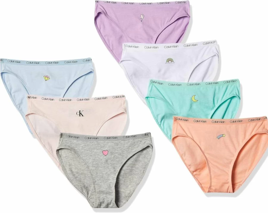 Calvin Klein Girls' Cotton Bikini Underwear 7-Pack - Soft Comfortable Kids' Panties Multipack
