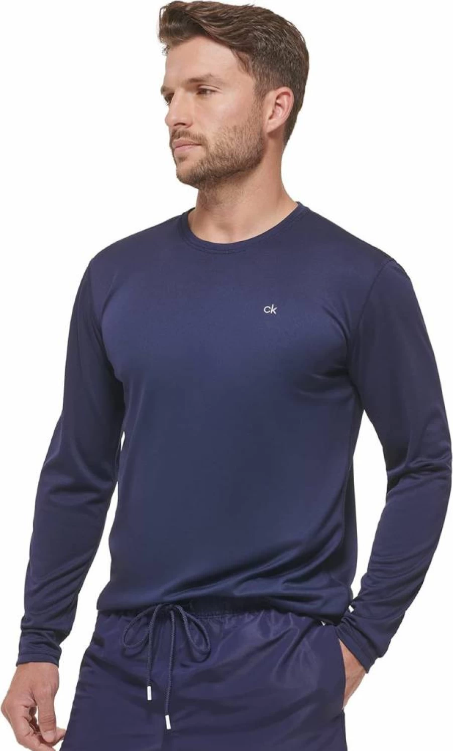 Calvin Klein Men's UPF 40+ Quick-Dry Long Sleeve Swim Shirt for Sun Protection