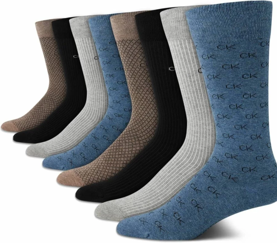 Calvin Klein Men's 8-Pack Cotton Blend Crew Dress Socks for Work & Casual Wear (Sizes 7-12) - Breathable Comfort Socks