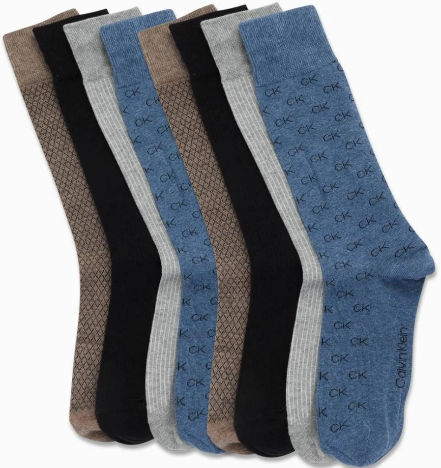 Calvin Klein Men's 8-Pack Cotton Blend Crew Dress Socks for Work & Casual Wear (Sizes 7-12) - Breathable Comfort Socks