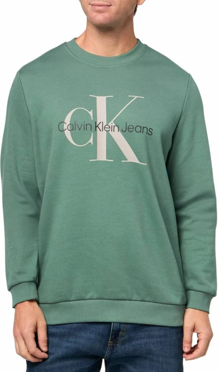 Calvin Klein Men's Monogram Logo Crewneck Sweatshirt | Classic Cotton Pullover | Casual Comfort Fit