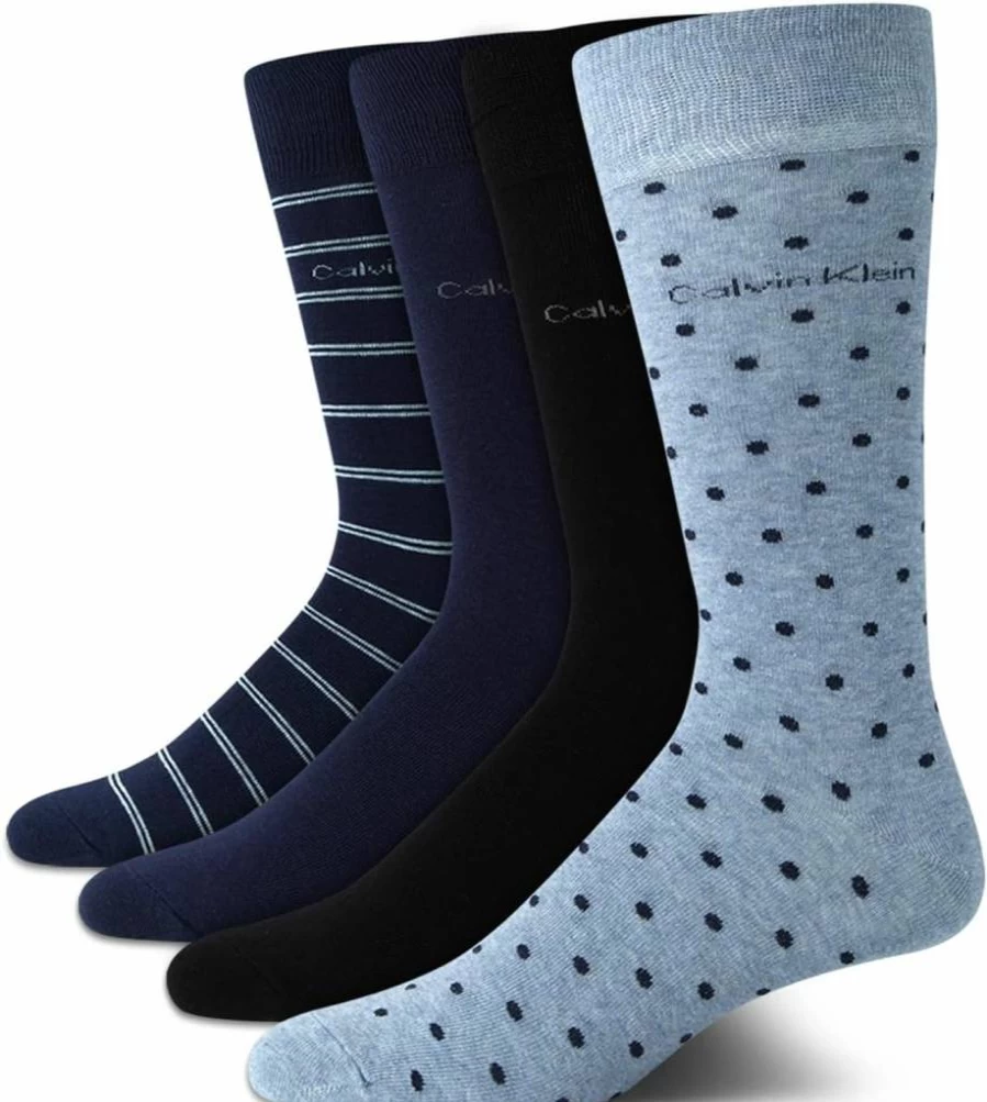 Calvin Klein Men's Cotton Blend Dress Socks 4-Pack - Soft Comfort Crew Socks for Men Sizes 7-12 - Stay Up Cuff Casual & Formal Socks