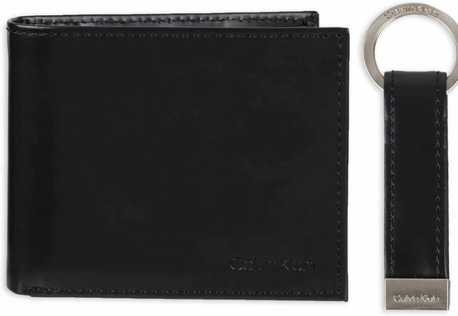 Calvin Klein Men's Minimalist Bifold Wallet & Card Holder Set - Slim RFID Blocking Leather Wallets for Men