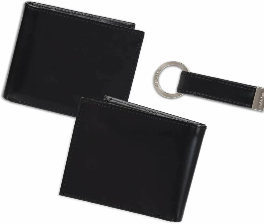 Calvin Klein Men's Minimalist Bifold Wallet & Card Holder Set - Slim RFID Blocking Leather Wallets for Men