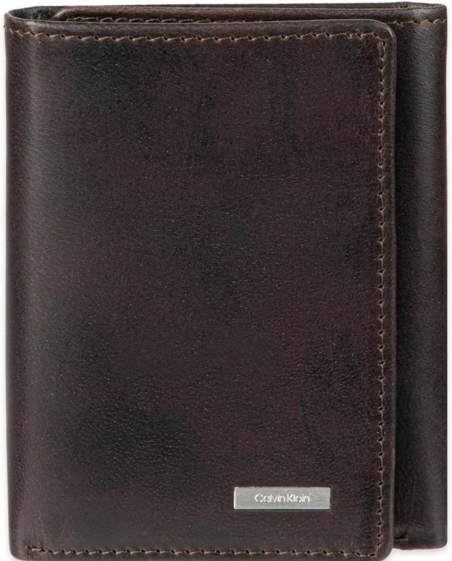 Calvin Klein Men's Genuine Leather RFID Blocking Trifold Wallet for Secure Storage