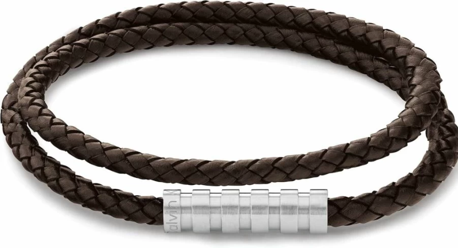 Calvin Klein Men's Modern Braided Leather Bracelet with Magnetic Closure – Sleek Architectural Design