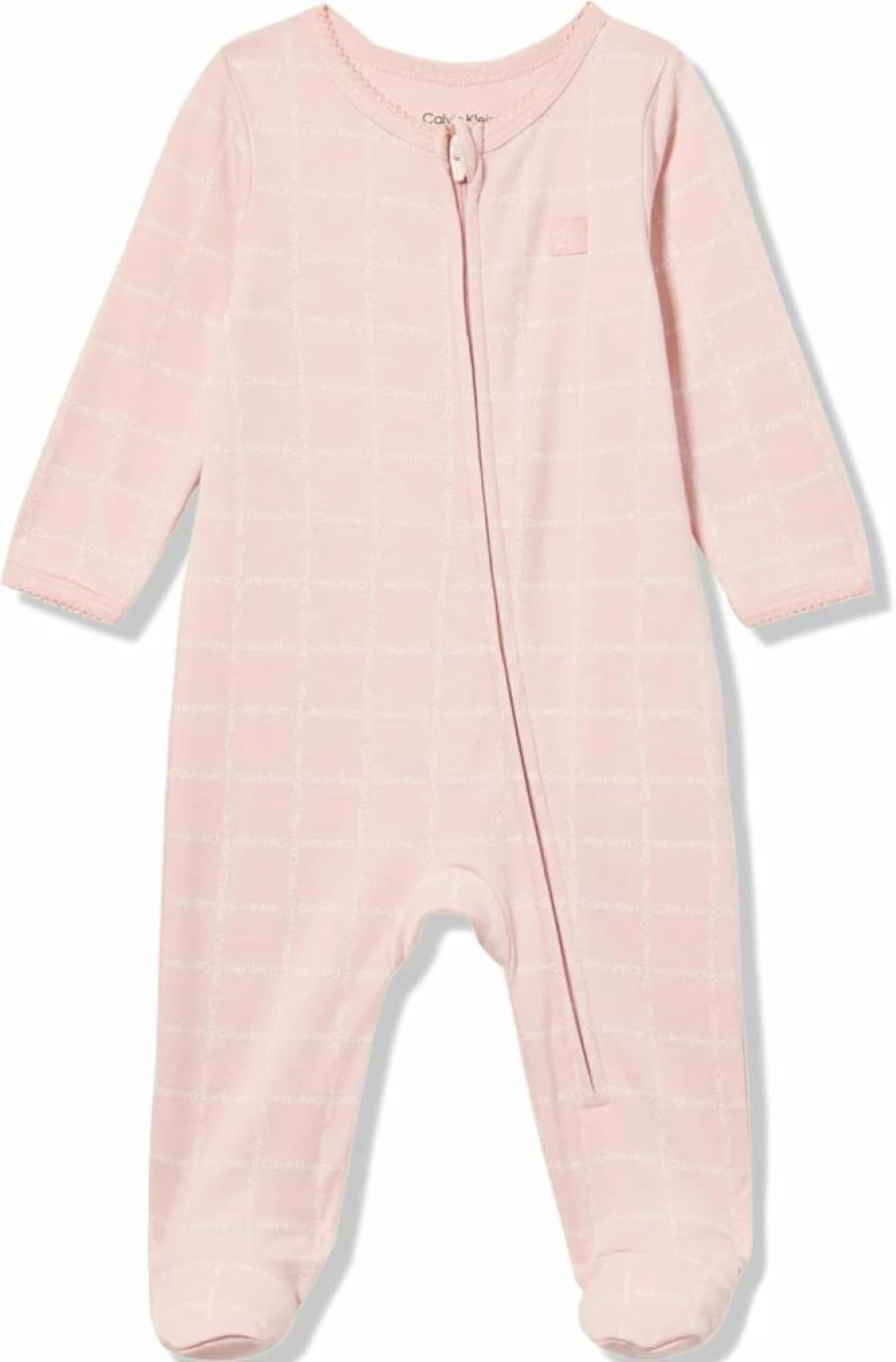 Calvin Klein Baby Girls' Soft Cotton Footed Sleepsuit - Cozy One-Piece Pajama Coverall
