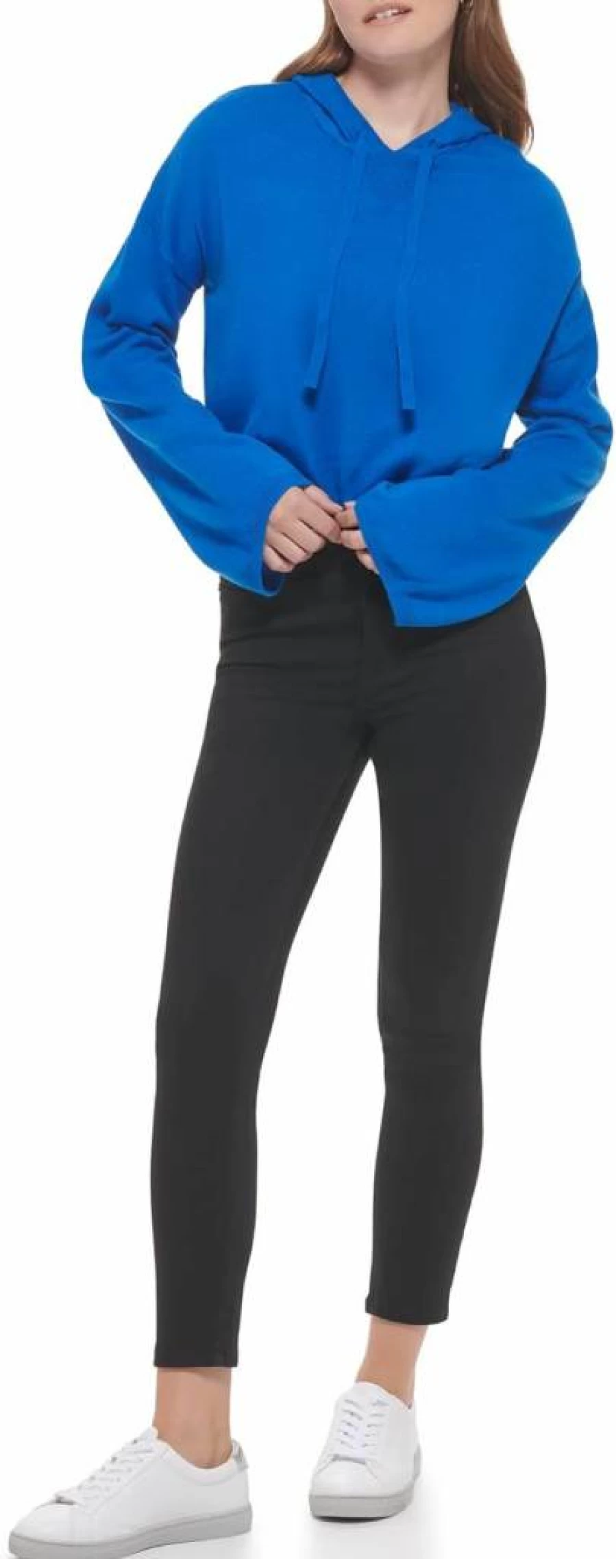Calvin Klein Women's V-Neck Chain Stitch Knit Sweater Casual Pullover Top
