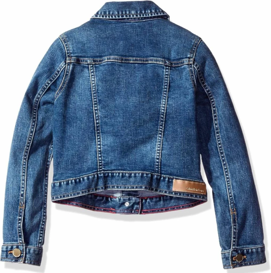 Calvin Klein Girls' Denim Jacket - Stretch Comfort, Button Front, Casual Style Jean Jacket for Kids