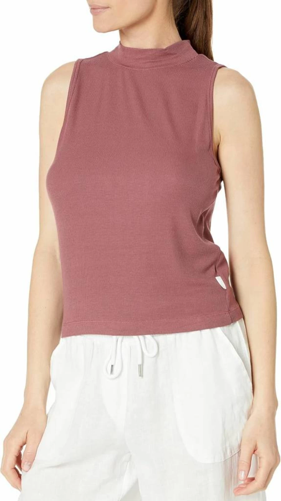 Calvin Klein Women's Cropped Short Sleeve Mock Neck Top with Embroidery Monogram Design