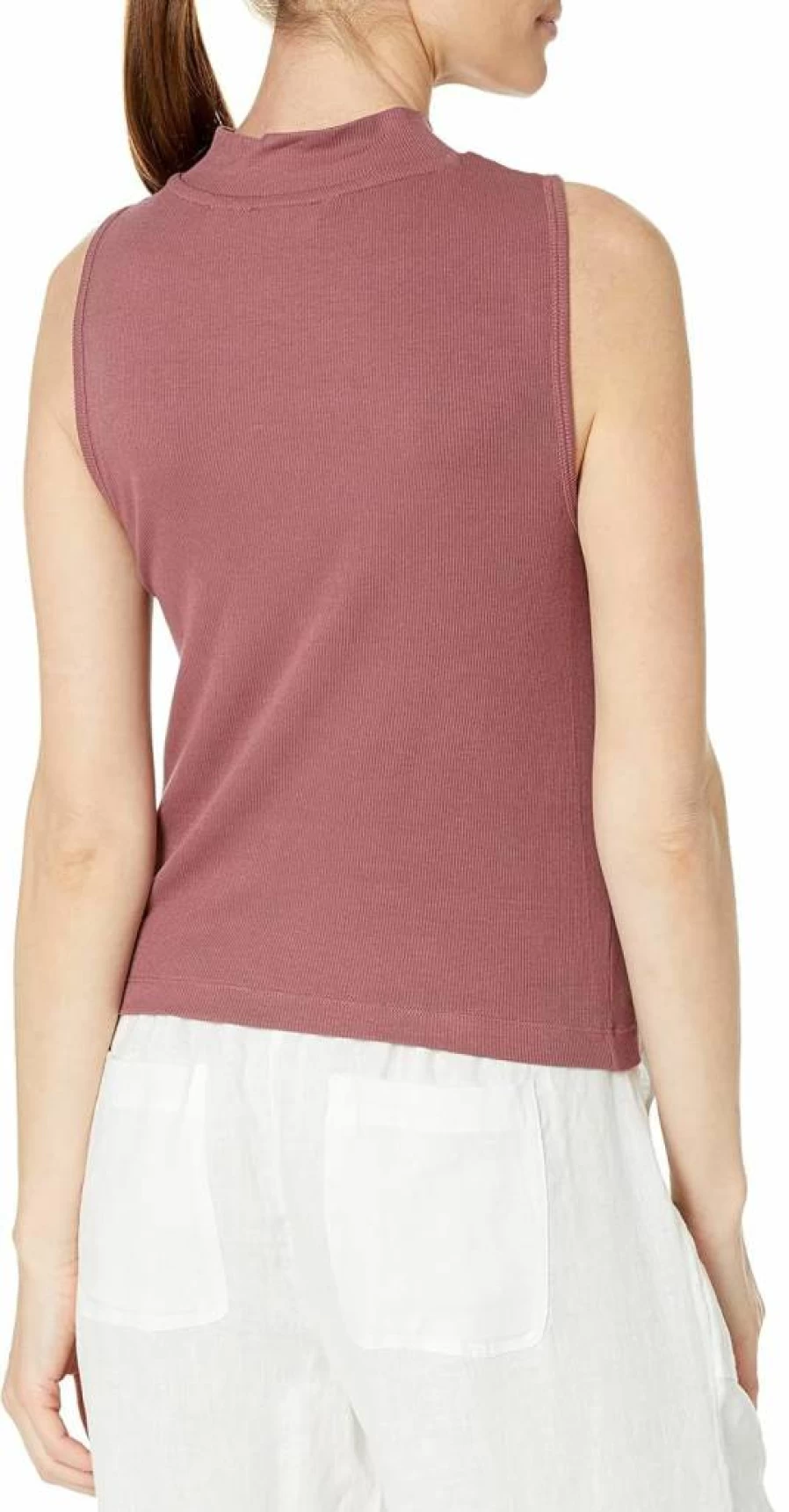 Calvin Klein Women's Cropped Short Sleeve Mock Neck Top with Embroidery Monogram Design